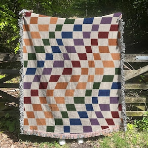 Wavy Checkered Rainbow Woven Blanket - Pride Month Gift, LGBTQ+ Pride Decor, Colorful Throw Blanket, Cozy Home Accessory, LGBT Pride Throw