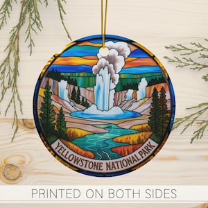 Yellowstone Nationalpark Verzierung, Faux-Buntglas-Feiertagsdekor, Yellowstone-Souvenir-Andenken, alte authentische Geysir-Keramik-Verzierung