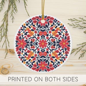 Nordic Style Ceramic Ornament, Scandinavian Pattern Christmas Tree Ornament, Rosemaling Norweigan Folk Art Christmas Ornament, Modern Scandi
