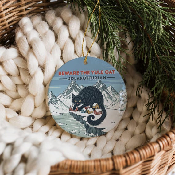 Beware the Yule Cat Icelandic Jólakötturinn Ceramic Ornament | Beware the Jolakotturin | Icelandic Christmas Cat | Jolakotturin Ornament
