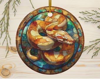 Adorno de pitón bola, adorno de cerámica, regalo de pitón bola, regalo de serpiente bola para papá, decoración de árbol de Navidad con serpiente pitón bola para mamá pitón bola