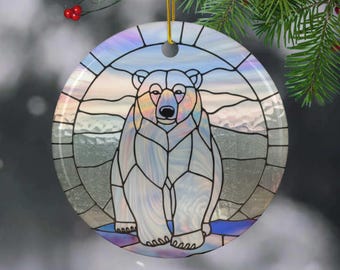 Polar Bear Christmas Ornament | Faux Stained Glass Ceramic Ornament with Polar Bear | Unique Holiday Decor | Polar Bear Lover Holiday Gift