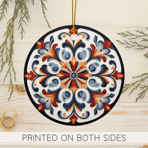 Rosemaling Ornament, Scandinavian God Jul Folk Art Christmas Ornament, Nordic Sweden Ceramic Ornament, Swedish Norwegian Danish Scandi style