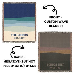 May include: A custom wave blanket with a blue, green, and beige wave design. The front of the blanket has the text "THE LORDS EST. 2007". The back of the blanket has a negative image of the front design.