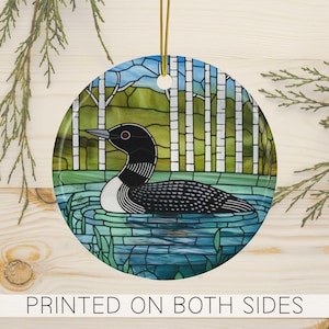 Loon on a Lake 2025 Christmas Ornament, Faux Stained Glass, Minnesota Christmas Decor Great Lakes, Boundary Water Michigan Wisconsin Ontario