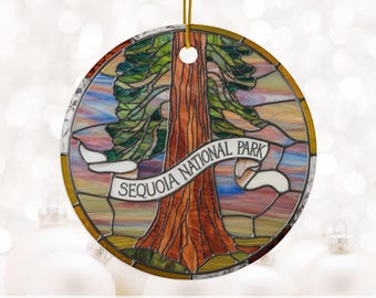 Sequoia National Park kerstornament, keramische kerstornament Nationaal Park, Californië vakantiedecor, cadeau voor boomknuffelaar