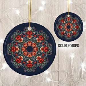 Scandinavian Rosemaling Folk Art Christmas Ornament, Nordic Sweden Heirloom Snowflake Ceramic Ornament, Swedish Norwegian Danish Scandi
