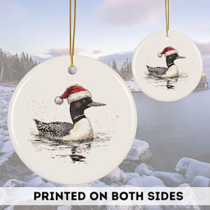 Christmas Common Loon on a Lake 2024 Christmas Ornament, Bird lover Christmas Decor Holiday tree Round Ceramic Ornament Gift for birder