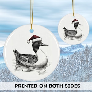 Christmas Common Loon on a Lake 2024 Christmas Ornament, Bird lover Christmas Decor Holiday tree Round Ceramic Ornament Gift for birder