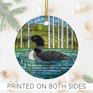 Common Loon on a Lake 2025 Christmas Ornament, Faux Stained Glass, Christmas Decor, Animal Themed Tree, Ceramic Ornament Gift Exchange