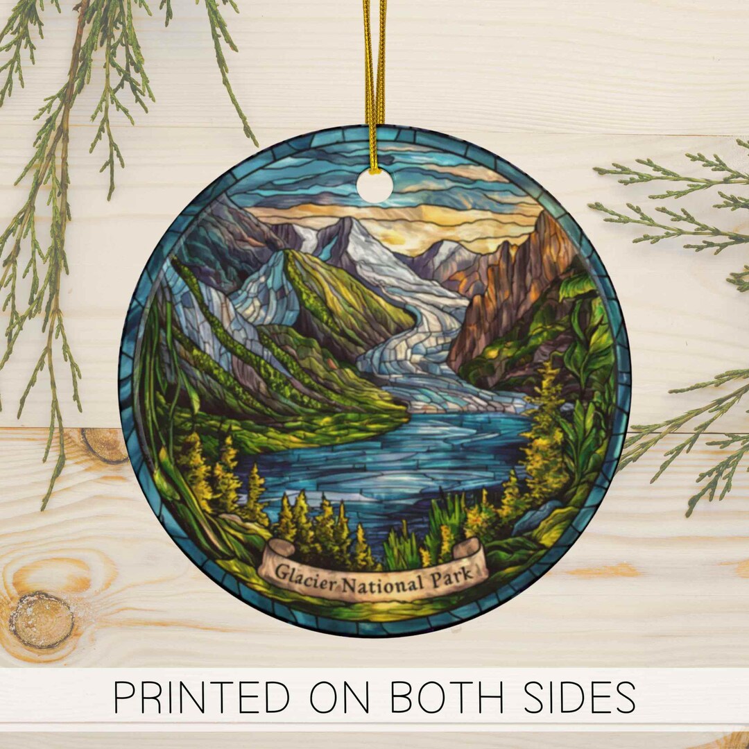 Glacier National Park Ceramic Ornaments, Montana Faux Stained Glass ...