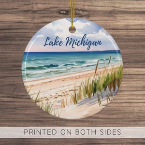 Lake Michigan Watercolor Ceramic Ornament, Great Lakes, Lake Michigan Christmas Ornament, Indiana Illinois Wisconsin, Lake Vacation Souvenir