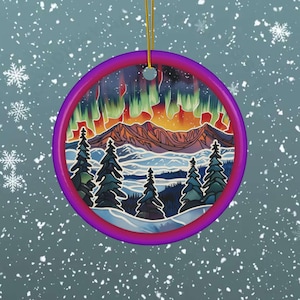 Northern Lights Christmas Ornament, Aurora Borealis Ceramic Ornament, Alaska Souvenir, Norway Keepsake, Iceland Ornament, Unique Holiday