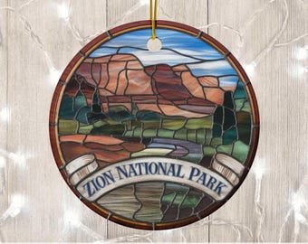 Zion Nationalpark Faux Buntglas Keramik Ornament | Utah Zions National Park Souvenir Ornament | Doppelseitiger Utah Geschenk Weihnachtsdekor