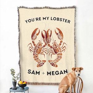 You&#39;re My Lobster Woven Blanket, Lobster Couple in Love, Lobsters Mate for Life, Lobster Friends, Anniversary Gift, Weird Romantic Gift