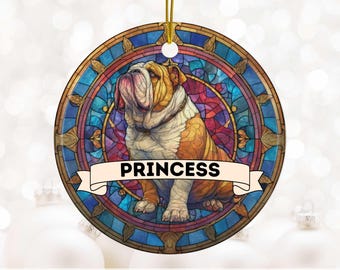 Ornamenti in ceramica a forma di bulldog inglese, regalo in finto vetro colorato a forma di bulldog inglese, regalo per gli amanti dei bulldog, grazioso ornamento natalizio a forma di cane, Bully