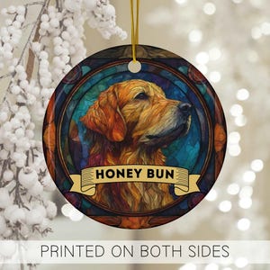 Custom Golden Retriever Ceramic Ornament, Personalized Goldie Gift for Golden Retriever Pet Parent, Faux Stained Glass, Unique Pet Gift