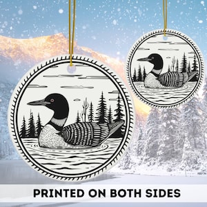 Christmas Common Loon on a Lake 2024 Christmas Ornament, Bird lover Christmas Decor Holiday tree Round Ceramic Ornament Gift for birder