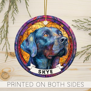 Custom Black Lab Ornament: Faux Stained Glass Pet Memorial Keepsake