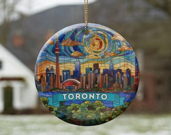 Toronto Ornament, Toronto Ontario Faux Stained Glass Ornament, Ceramic Canada Souvenir Keepsake, Canada Vacation Memory, Christmas Ornament