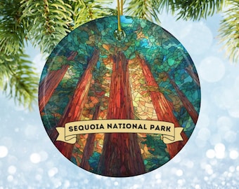 Ornament Sequoia National Park, nep-gebrandschilderd glas Sequoia National Park souvenir, sequoiabos, sequoia keramisch decor kerstornament
