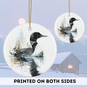 Christmas Common Loon on a Lake 2024 Christmas Ornament, Bird lover Christmas Decor Holiday tree Round Ceramic Ornament Gift for birder