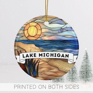 Lake Michigan Ceramic Ornament, Great Lakes Home Decor, Lake Michigan Christmas Ornament, Indiana Illinois Wisconsin, Lake Vacation Souvenir