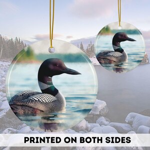 Christmas Common Loon on a Lake 2024 Christmas Ornament, Bird lover Christmas Decor Holiday tree Round Ceramic Ornament Gift for birder