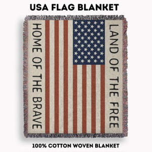 American Flag Woven Blanket, &#39;Land of the Free, Home of the Brave&#39;, Patriotic Decor, USA Throw, Memorial Day Gift, Fourth of July Decor