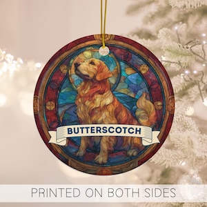 Custom Golden Retriever Ceramic Ornament, Personalized Goldie Gift for Golden Retriever Pet Parent, Faux Stained Glass, Unique Pet Gift