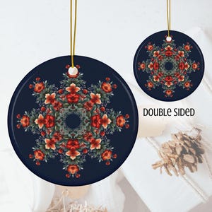 Scandinavian Rosemaling Folk Art Christmas Ornament, Nordic Sweden Heirloom Snowflake Ceramic Ornament, Swedish Norwegian Danish Scandi