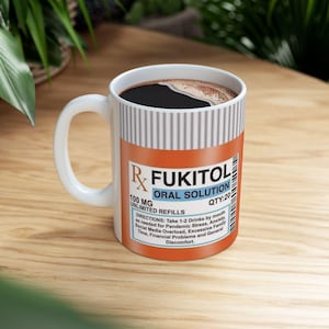Funny Rx Prescription Mug, Mug for Coworker, FUKITOL Gag Gift for Men, Funny Gag Gift For Coworker, Stress Relief Humor Gift for Office