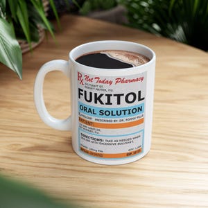 Funny Rx Prescription Mug, Mug for Coworker, FUKITOL Gag Gift for Men, Funny Gag Gift For Coworker, Stress Relief Humor Gift for Office