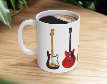 Caneca de guitarra Eric Clapton Caneca de guitarra Presente para guitarrista 5 guitarras famosas Caneca de presente musical novidade