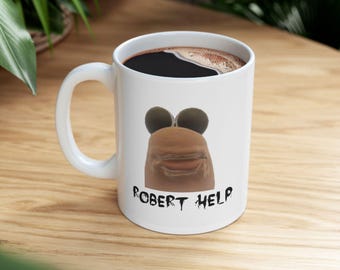 Robert Help Becher, Marko der Wurm Becher, Internetästhetik Weirdcore Becher, lustiges Wurm Meme, Brainrot Humor Becher, Absurdes surreales Geschenk