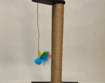 Black wooden pine natural cat scratching post with a toy