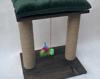 Black double pine wooden scratching post with bed and toy for cat kitty kitty