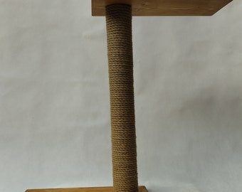 Pine wooden shelves with a large scratching post for cats, kittens, light oak color