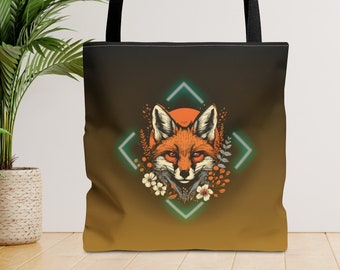 Canvas tote bag with fox animal art, fox spirit animal bag, my spirit animal bag, abstract art bag, totem animal art, animal shoulder bag