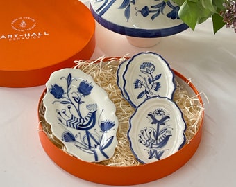 Ceramic Dinnerware Salad Blue White Plate Collection Porcelain Flower Dinner Plates New House Gifts Wrapping Decor Fruit Plates Serving Bowl