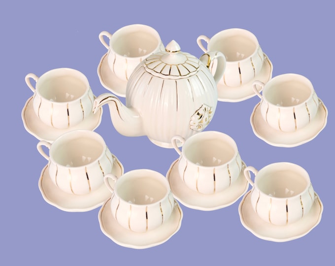 Porcelain Tea Set Ceramic Paint Tea Sets With Teapot 8 Cups And Saucer White Ceramic Tea Kettle Small Gold Ceramic Teapot Gifts Bakers Gift