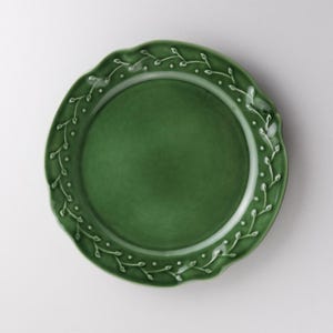 Salad Plate Set, Ceramic Dinner Porcelain Green Plates, Vintage Style Plates Flower Serveware, Dinnerware Decor, Gifts for Chef, Gift Sister