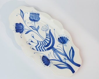 Assiette en céramique Décor bleu blanc Assiette de fruits en céramique peinte à la main Assiette de service en porcelaine Assiette de service en céramique Assiette à dîner en céramique Cadeau de pendaison de crémaillère
