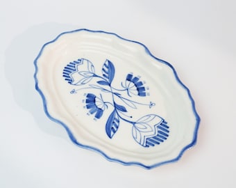 Ceramic Plate Blue & White Serving Platter Handpainted Porcelain Flower Plate Decor Dinner Elegant Tableware Serving Dish Housewarming Gift