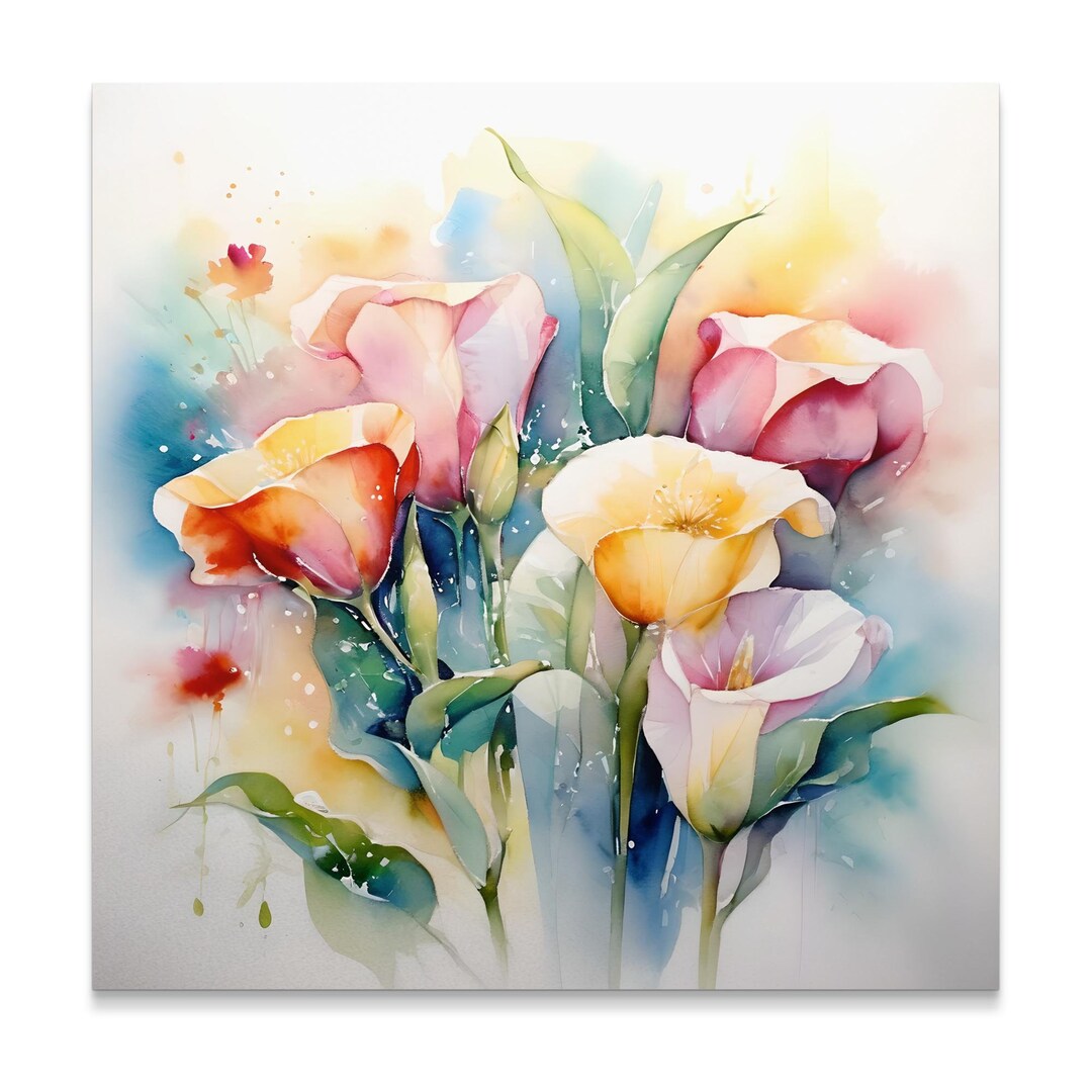 Colorful Watercolor Flower Bouquet Art Print, Modern Floral Wall Decor ...