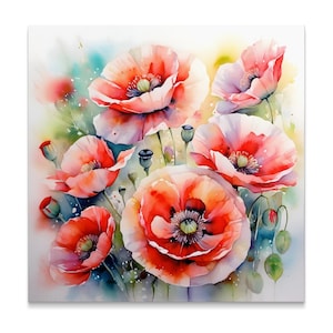 Watercolor Red Poppy Flowers Wall Art, Poppy Flower Print, Botanical Art Print, Floral Wall Decor, Nature Inspired Art, Living Room Decor
