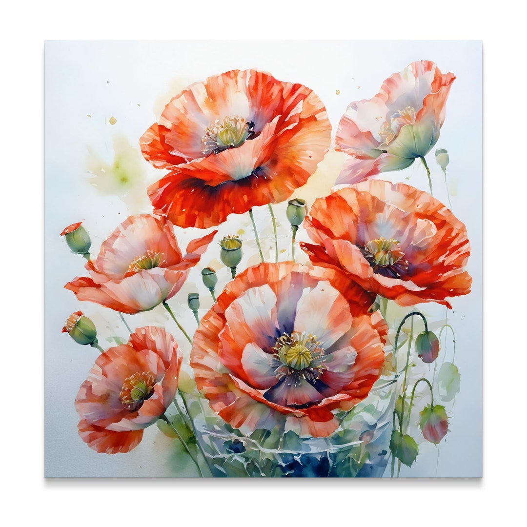 Watercolor Poppy Flower Wall Art, Red Floral Art Print, Botanical ...