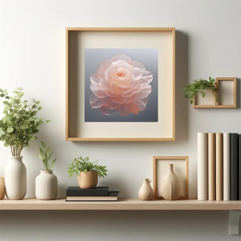 Elegant Blush Pink Flower Wall Art, Floral Art Print, Large Rose Print ...