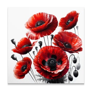Red Poppy Flower Wall Art, Botanical Artwork, Floral Print, Home Decor, Living Room Art, Nature Wall Decor, Modern Wall Art