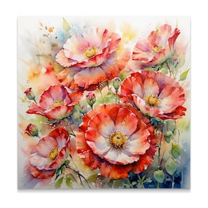 Watercolor Flower Wall Art, Red Poppy Canvas Print, Botanical Art Decor, Floral Print, Nature Inspired Home Wall Decor, Art Gift Idea